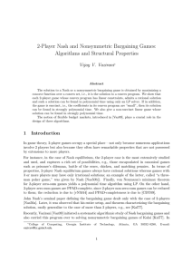 2-Player Nash and Nonsymmetric Bargaining Games: Algorithms and Structural Properties
