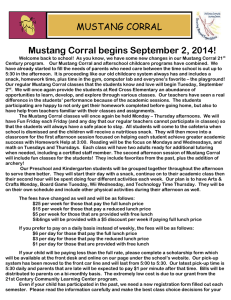 Mustang Corral begins September 2, 2014! MUSTANG CORRAL