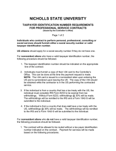 NICHOLLS STATE UNIVERSITY  TAXPAYER IDENTIFICATION NUMBER REQUIREMENTS FOR PROFESSIONAL SERVICE CONTRACTS
