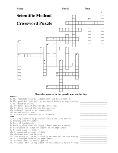Scientific Method Crossword Puzzle Name ____________________________ Period ___________Date ___________