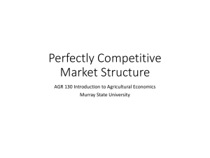 Perfectly Competitive Market Structure AGR 130 Introduction to Agricultural Economics Murray State University