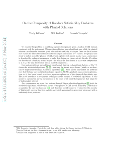 On the Complexity of Random Satisfiability Problems with Planted Solutions Vitaly Feldman