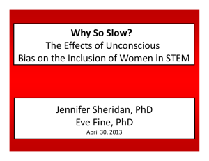 Why So Slow? The Effects of Unconscious  Bias on the Inclusion of Women in STEM Jennifer Sheridan, PhD