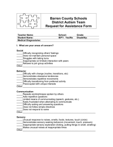 Barren County Schools District Autism Team Request for Assistance Form