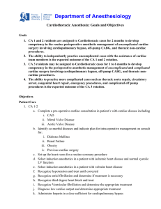 Department of Anesthesiology Cardiothoracic Anesthesia: Goals and Objectives