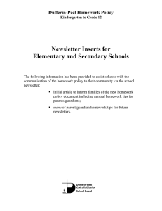 Newsletter Inserts for Elementary and Secondary Schools  Dufferin-Peel Homework Policy