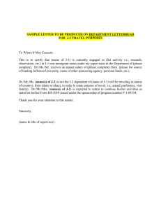 SAMPLE LETTER TO BE PRODUCED ON DEPARTMENT LETTERHEAD