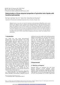 Determination of three physical properties of quinoline ionic liquids with hexafluorophosphate