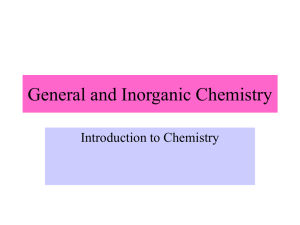 General and Inorganic Chemistry Introduction to Chemistry