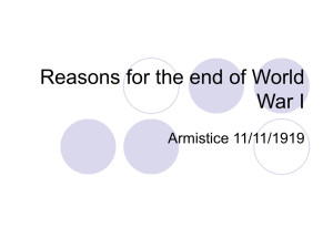 Reasons for the end of World War I Armistice 11/11/1919