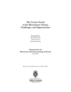 The Unmet Needs of the Menominee Nation: Challenges and Opportunities Prepared for the