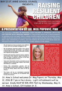 RAISING RESILIENT CHILDREN A PRESENTATION BY DR. MEG POPOVIC, PHD