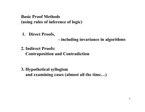 Basic Proof Methods (using rules of inference of logic) 1. Direct Proofs,