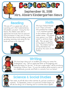 Math Reading September 18, 2015 Mrs. Ahne’s Kindergarten News