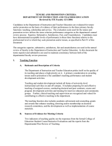 TENURE AND PROMOTION CRITERIA DEPARTMENT OF INSTRUCTION AND TEACHER EDUCATION