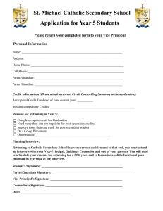 St. Michael Catholic Secondary School Application for Year 5 Students Personal Information