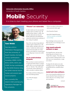 Mobile Security University Information Security Office University of South Carolina