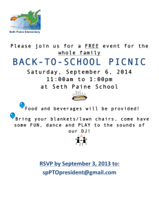 BACK-TO-SCHOOL PICNIC  Saturday, September 6, 2014 11:00am to 1:00pm