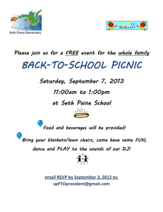 BACK-TO-SCHOOL PICNIC  Saturday, September 7, 2013 11:00am to 1:00pm