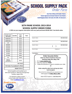 SETH PAINE SCHOOL 2013-2014 SCHOOL SUPPLY ORDER FORM