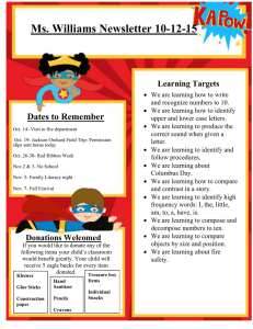 Ms. Williams Newsletter 10-12-15 Dates to Remember Learning Targets