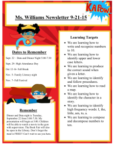 Ms. Williams Newsletter 9-21-15 Dates to Remember Learning Targets
