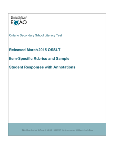 Released March 2015 OSSLT  Item-Specific Rubrics and Sample Student Responses with Annotations
