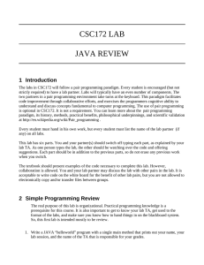 CSC172 LAB JAVA REVIEW 1 Introduction