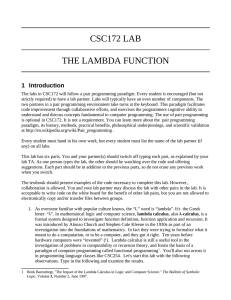 CSC172 LAB THE LAMBDA FUNCTION 1 Introduction