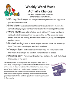 Weekly Word Work Activity Choices Writing Sort: 