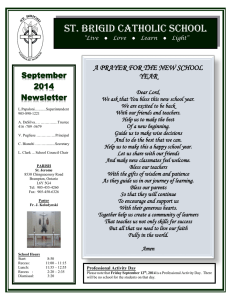 ST. BRIGID CATHOLIC SCHOOL September 2014 Newsletter