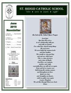 ST. BRIGID CATHOLIC SCHOOL June 2015 Newsletter
