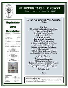 ST. BRIGID CATHOLIC SCHOOL September 2015 Newsletter