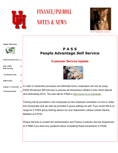 FINANCE/PAYROLL NOTES &amp; NEWS P A S S People Advantage Self Service