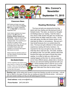 Mrs. Connor's Newsletter September 11, 2015