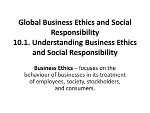 Global Business Ethics and Social Responsibility 10.1. Understanding Business Ethics and Social Responsibility