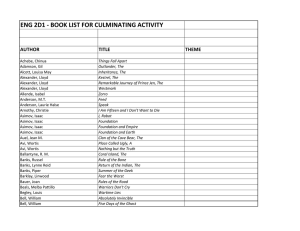 ENG 2D1 - BOOK LIST FOR CULMINATING ACTIVITY AUTHOR TITLE THEME
