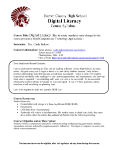 Digital Literacy Barren County High School Course Syllabus