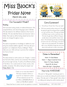 Miss Block’s Friday Note  Our Successful Week!!