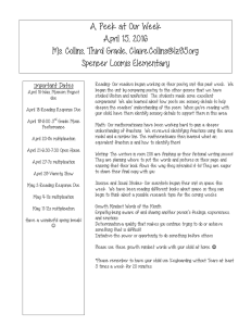 A Peek at Our Week April 15, 2016 Ms. Collins, Third Grade,
