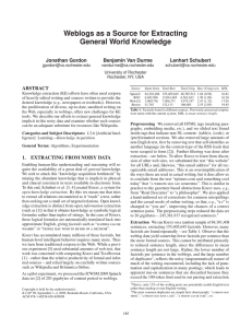 Weblogs as a Source for Extracting General World Knowledge Jonathan Gordon