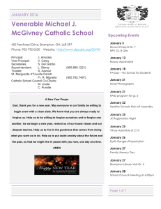 Venerable Michael J. McGivney Catholic School JANUARY 2016 Upcoming Events
