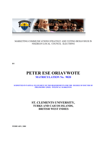 PETER ESE ORIAVWOTE MATRICULATION No.  9828