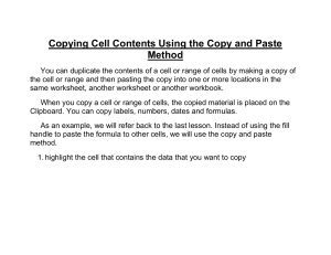 Copying Cell Contents Using the Copy and Paste Method