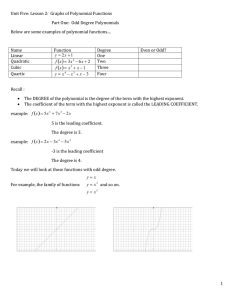 Unit Five: Lesson 2:  Graphs of Polynomial Functions