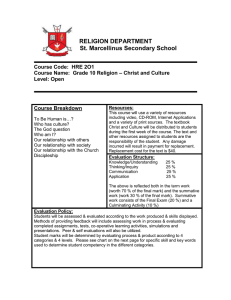RELIGION DEPARTMENT St. Marcellinus Secondary School  Course Code:  HRE 2O1