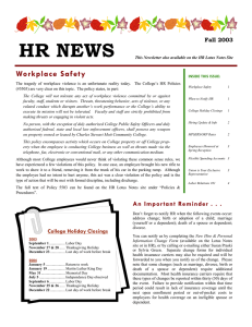 HR NEWS Workplace Safety Fall 2003