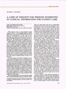 A  LODE  OF  INSIGHTS  FOR PERSONS ... IN  CLINICAL  INFORMATION  FOR PATIENT  CARE ______________________________________________________ BOOKREVIEW