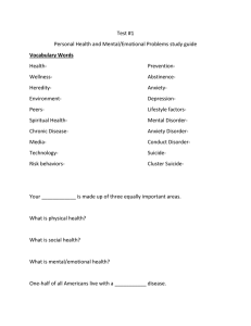 Test #1 Personal Health and Mental/Emotional Problems study guide Health-