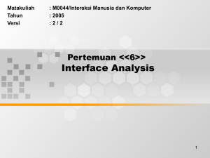 Interface Analysis Pertemuan &lt;&lt;6&gt;&gt; Matakuliah : M0044/Interaksi Manusia dan Komputer